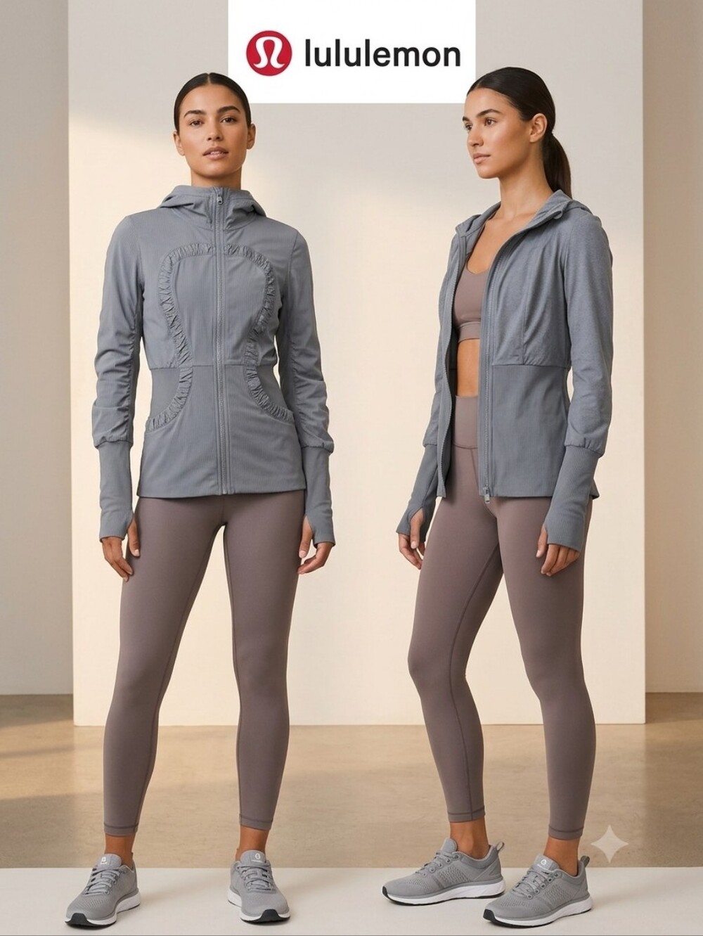 lululemon athletica Light Gray Ruched Zip Hoodie reversible Jacket Size 4